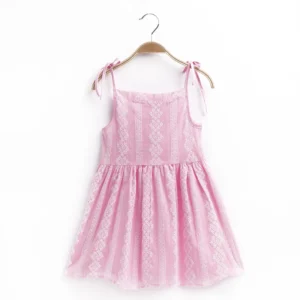 2025 Summer Girls Korean Version Strappy Dress Kids Pink Sleeveless Printed Dress Baby Cotton And Linen Casual Princess Dress - Image 3