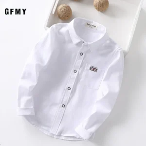 Boys Girls White Shirts for Students Uniform Long Sleeve Cotton Blouse Teenagers School Clothes Formal Wear 4 6 8 10 12 Years - Image 4