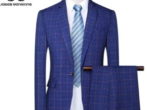 ( Blazer + Pants ) Classic Plaid Men's Casual Business Suit 2 Piece Set High-end Brand Groom Wedding Tuxedo Jacket and Trousers