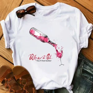 New Red Wine Glass Girls Printed T-shirt Summer Short Sleeve Men and Women Short Sleeve T-shirt Oversized T Shirt Harajuku Tops - Image 3