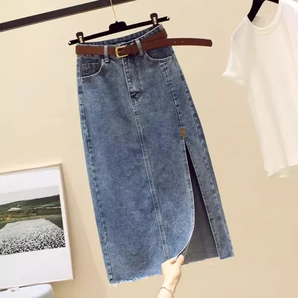 High waisted Denim Skirt Women Casual wear Spring/summer 2024 New Slim Split Buttocks wrapped A-line Skirts Female - Image 4
