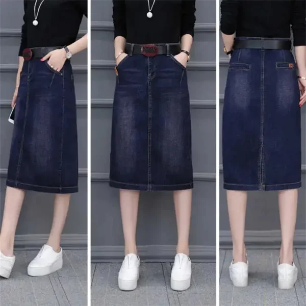 Cowboy midi Skirt Mid length 2025 New Spring Summer Denim Wrapped Hip high waist split A-line skirt Women's Casual Clothes - Image 5