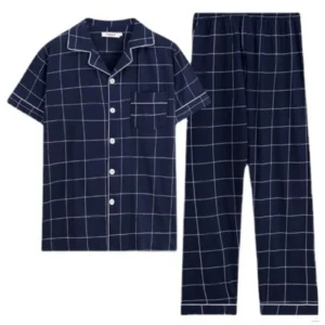 100% Cotton Button up Top and Pants Men's Plus Size Pajamas Loungewear Casual Simple Fashion Youth Sleepwear Homewear 2PCS Set - Image 5