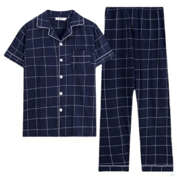 100% Cotton Button up Top and Pants Men's Plus Size Pajamas Loungewear Casual Simple Fashion Youth Sleepwear Homewear 2PCS Set - Image 5