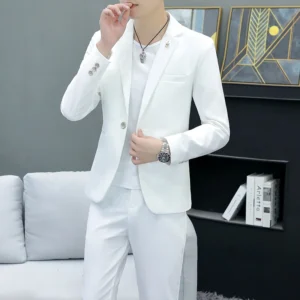 Slim Fit Two-Piece Suit Casual Business Style Solid Color Autumn Dress Suit with Trousers Included Stylish Men's Costume - Image 5