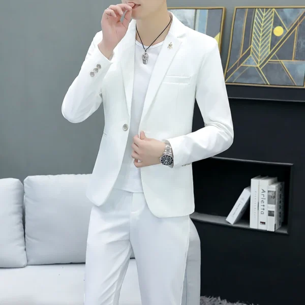 Slim Fit Two-Piece Suit Casual Business Style Solid Color Autumn Dress Suit with Trousers Included Stylish Men's Costume - Image 5