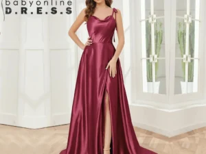 BABYONLINE Elegant Bridesmaid Dress Cowl Neck Adjusted Spaghetti Silky-satin Fabric A-line Silhouette Wedding Women Long Gown