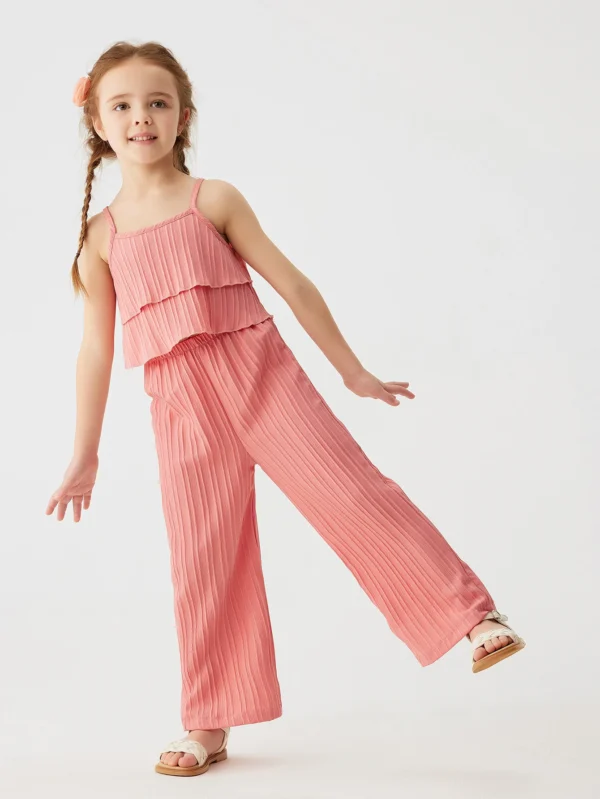 2024 Solid Summer Girls' Sling Pants Set with Wave Stripes Two piece Princess Style Casual Fashion Set - Image 7
