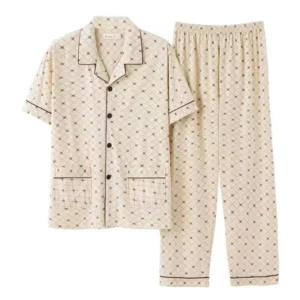 100% Cotton Button up Top and Pants Men's Plus Size Pajamas Loungewear Casual Simple Fashion Youth Sleepwear Homewear 2PCS Set - Image 6