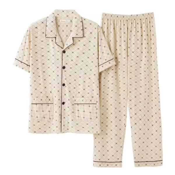 100% Cotton Button up Top and Pants Men's Plus Size Pajamas Loungewear Casual Simple Fashion Youth Sleepwear Homewear 2PCS Set - Image 6