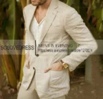 Summer Linen Suit Men Casual Party Classic Blazer Pants 2 Pieces Holiday Travel Tailor-made Breathable Cool Male Outfits