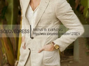 Summer Linen Suit Men Casual Party Classic Blazer Pants 2 Pieces Holiday Travel Tailor-made Breathable Cool Male Outfits