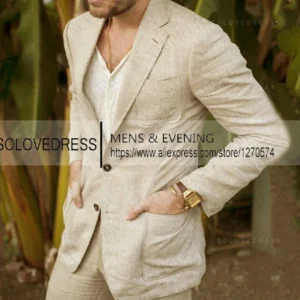 Summer Linen Suit Men Casual Party Classic Blazer Pants 2 Pieces Holiday Travel Tailor-made Breathable Cool Male Outfits