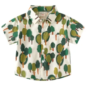 Children's Clothing Boys Short Sleeves Shirt Summer Beach Leaves Dinosaur Printed Blouse Hawaiian Aloha Top Shirts for 2-8y Kids - Image 6