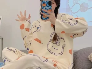 2025 New Spring and Fall Pajamas Women's Models Long-Sleeved Big Yards Thin Section Cartoon Cute Girls Student Pajamas Home Wear