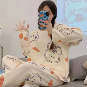 2025 New Spring and Fall Pajamas Women's Models Long-Sleeved Big Yards Thin Section Cartoon Cute Girls Student Pajamas Home Wear