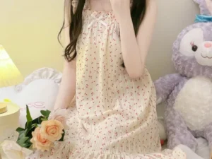 New Summer Korean Style Women's Halter Nightgown Homewear Girls Loose Small Floral Dress Students Sweet Homewear Dresses