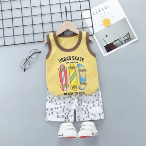 Summer Cute Cartoon 2PCS Kids Baby Boys Girls Cartoon Vest Top Shorts Pants Set Clothes Children Pajamas Girls Clothing Sets - Image 4