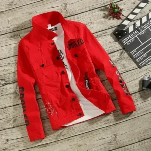 Denim Jackets Man Punk Ripped Jeans Coat for Men Slim Fit with Print Hole Winter 2024 Cheap Price Stylish on Board Fast Delvery - Image 5