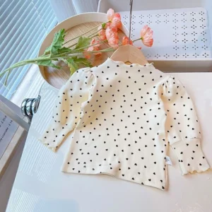 Adorable Trendy Girls Long Sleeve Shirts with Half High Collar Puff Sleeves Ideal for Playtime and School Days in Spring Autumn - Image 6