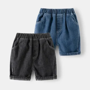 Boys Summer Jean Shorts Solid Color Fashion Trendy Cropped Pants Kids Denim Shorts Elastic Waist Casual children's Short Pants - Image 3