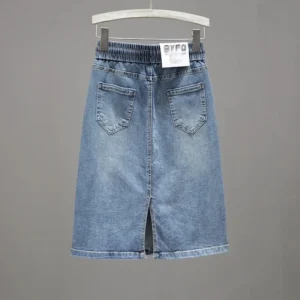 Korean Lady Large Size 5XL Denim Maxi Skirt Spring Summer Women Lace Up Jeans Long Skirts Femme In Half Body Cowboy A-line Skirt - Image 4