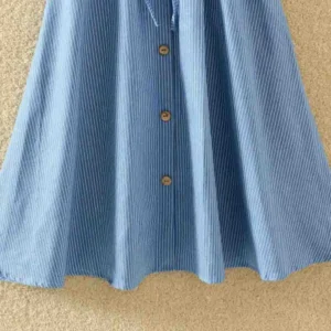 Women Single-Breasted High-Waist Mid-Length Skirt Solid Color Denim Skirt - Image 4