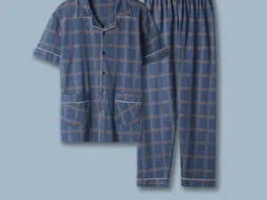 100% Cotton Button up Top and Pants Men's Plus Size Pajamas Loungewear Casual Simple Fashion Youth Sleepwear Homewear 2PCS Set