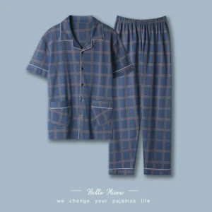 100% Cotton Button up Top and Pants Men's Plus Size Pajamas Loungewear Casual Simple Fashion Youth Sleepwear Homewear 2PCS Set