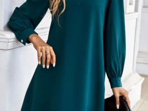 Office Lady Shirt Style Dresses Women's V-neck Long Sleeved Mini Dress Spring Autumn Solid Color Work Clothes