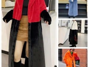 Winter Contrast Faux Fur Coat Women Long Sleeve Thick Warmth Outwears OvercoatAutumn New Clothes