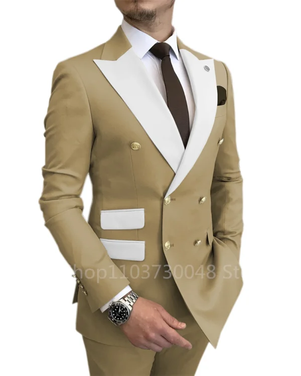 New Design Slim Fit 2 Piece Wedding Men Suits Solid Groom Tuxedos Formal Suits for Prom Party Best Man Peak Lapel Blazer Pants - Image 6