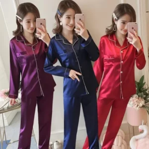Womens Silk Satin Pajamas Set Sleepwear Pijama Women's Loungewear Pajamas Suit Female Sleep Two Piece Set Feminino Fofo Pyjamas - Image 4