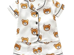 Children's Pajama Set Cartoon Little Bear Girl Ice Silk Satin Top and Pants Set Boys' Pajamas Spring/Summer Baby Set