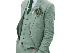 3 Piece Men's Retro Linen Men Suit Beach Wedding Suit Summer Slim Fit Linen Suit Groomsmen For Wedding（Blazer+Vest+Pants)