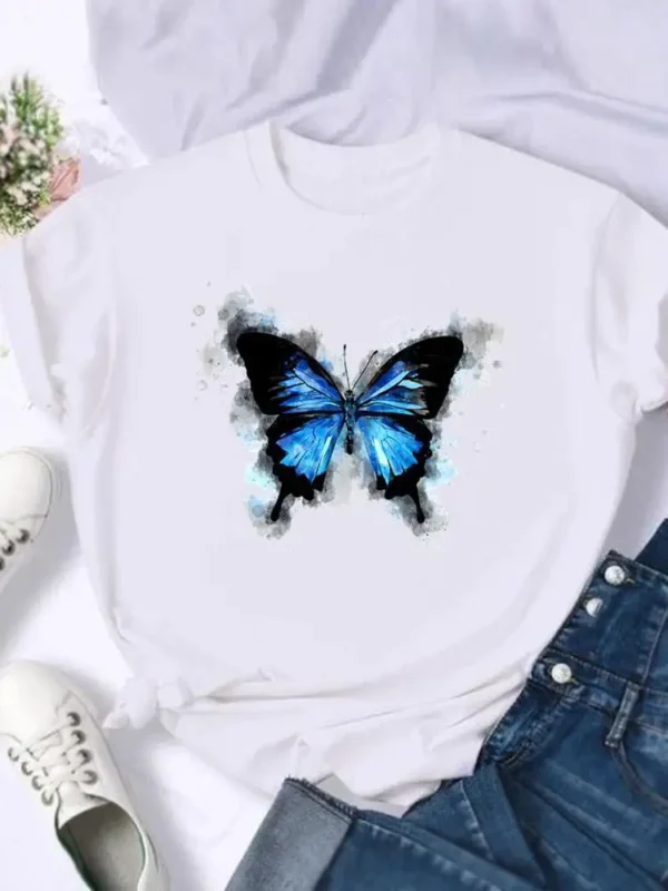 Women's European and American Clothing Butterfly Letter Printed Short-sleeved T-shirt Tops Graphic T Shirts Harajuku - Image 6