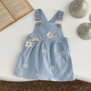 Toddler Infant Girls Denim Dresses Flowers Embroidery Strap Knee-Length Kids' Dresses One-piece 0-3 Years Overall Girl Clothes - Image 4