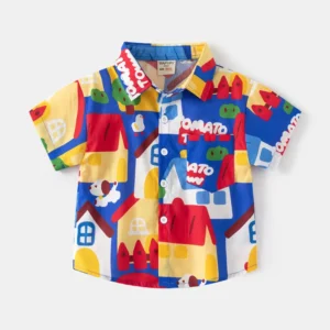 Children's Clothing Boys Short Sleeves Shirt Summer Beach Leaves Dinosaur Printed Blouse Hawaiian Aloha Top Shirts for 2-8y Kids - Image 3