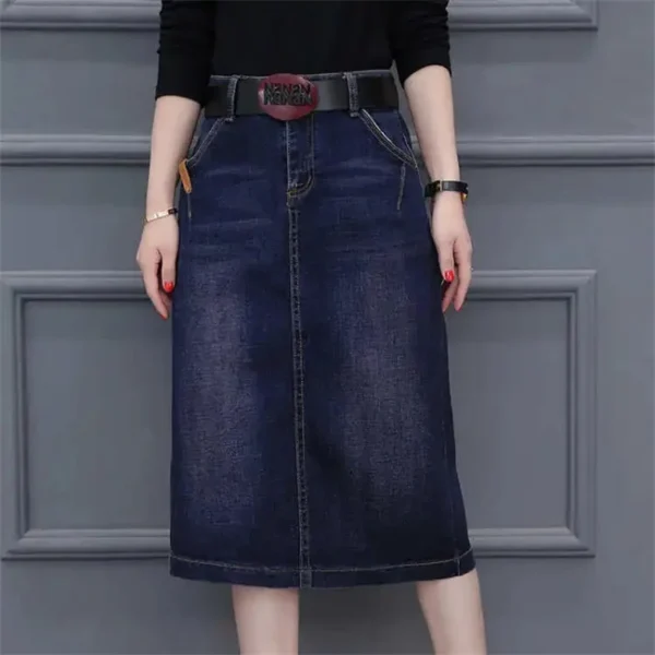 Cowboy midi Skirt Mid length 2025 New Spring Summer Denim Wrapped Hip high waist split A-line skirt Women's Casual Clothes - Image 3