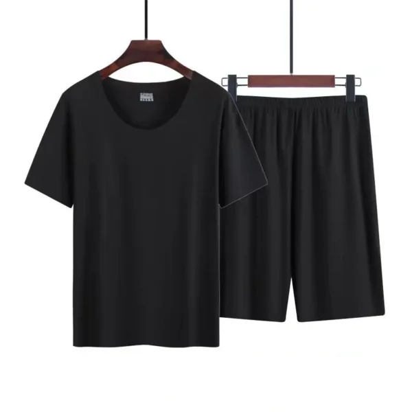 Summer New Men's Ice Silk Pajamas Homewear Suit Summer Homewear Suit Modal Non-marking Thin Short-Sleeved Men's T-Shirt - Image 3