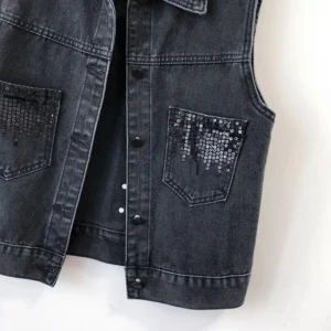 2024 Fashion Design Sequins Denim Vest Summer Autumn Women's Waistcoat Korean Leeveless Denim Jeans Jacket Female Vest Tops - Image 6