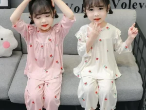 Summer Children's Pajama Sets for 1-9 Years Baby Girls Clothes Suit Cute Floral Ice Silk Kids Clothes Top+Pants Pajamas for Kids