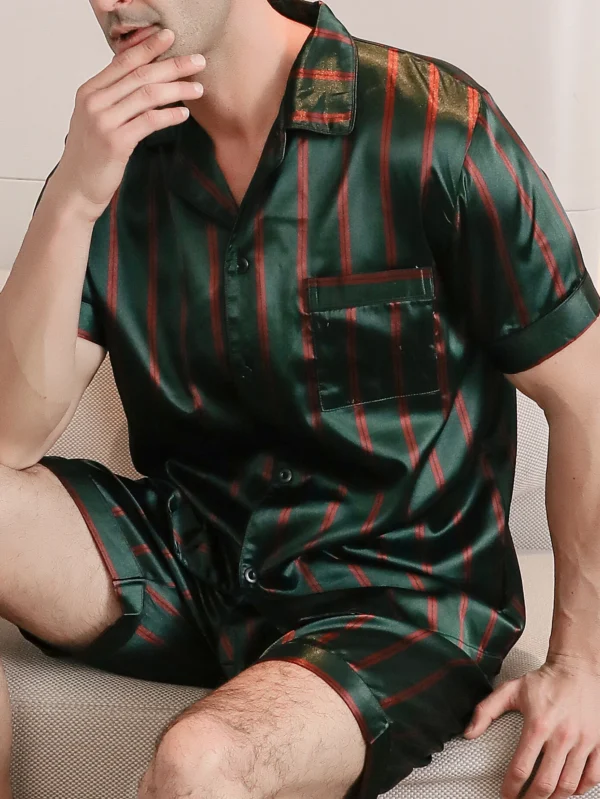 Two piece sets for men's pajamas summer short sleeved shorts striped pattern printed home clothing sleepwear set - Image 6