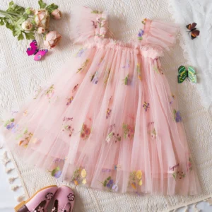 Sweet Baby Girls Embroidery Floral Mesh Dress Infant Toddler Tutu Skirt Kids Girls Ruffled Casual Sleeveless Dresses 1-5Years - Image 7