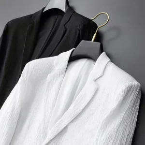 2 Piece Blazers Set For Men Suit Jacket And Trousers Thin Tracksuit Spring Autumn Summer Pleated Casual Suits Pants Plus Size - Image 4