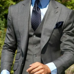 Latest Designs 3 Pieces Notched Lapel Mens Suits Gray Wedding Tuxedo suit for men Custom Made Prom Male Clothing Costume Homme - Image 3