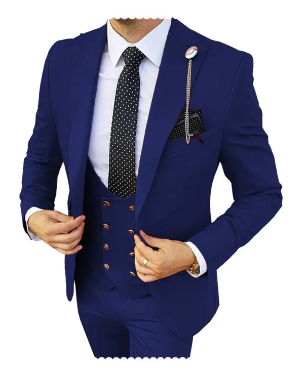 Formal dark blue Men 3 Pieces Tuxedos Slim Fit navy blue Business Suits Groom Champagne Tuxedos Wedding Suit (Blazer+Pants+Vest)