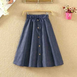 Women's Single-Breasted High-Waist Mid-Length Skirt Denim Jean Skirt Midi Skirt With Elastic Waist Knee Length Summer Dress - Image 7