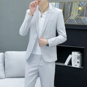 Slim Fit Two-Piece Suit Casual Business Style Solid Color Autumn Dress Suit with Trousers Included Stylish Men's Costume - Image 3