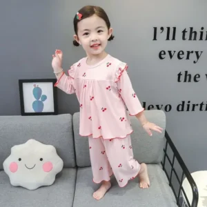 Summer Children's Pajama Sets for 1-9 Years Baby Girls Clothes Suit Cute Floral Ice Silk Kids Clothes Top+Pants Pajamas for Kids - Image 4